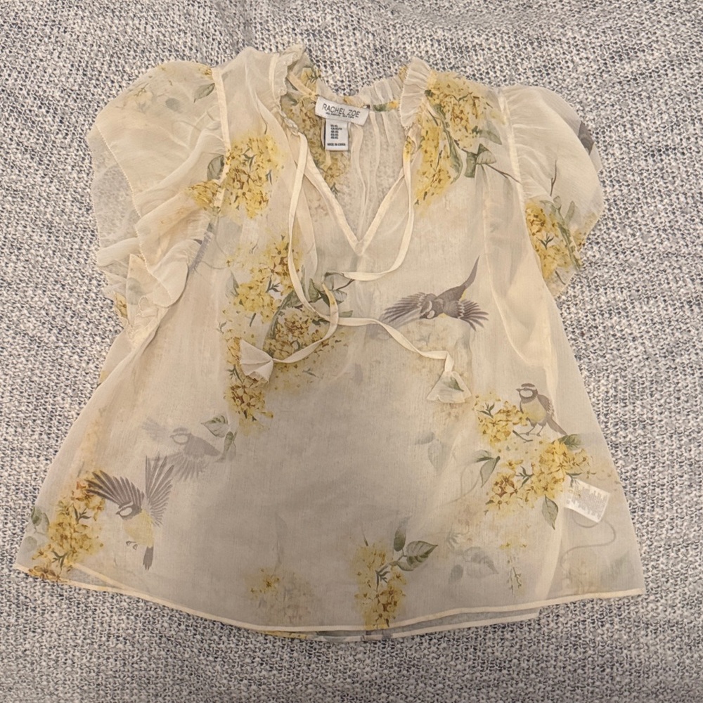 Rachel Zoe Sheer Floral Blouse XS | Romantic Boho Ruffle Top